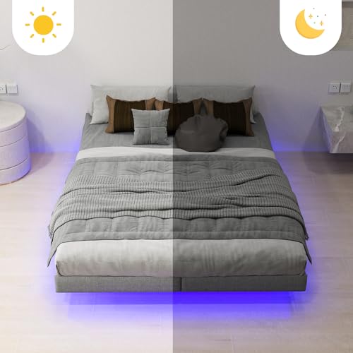 Full Floating Bed Frame Full Size with LED Lights Metal Slats L792486
