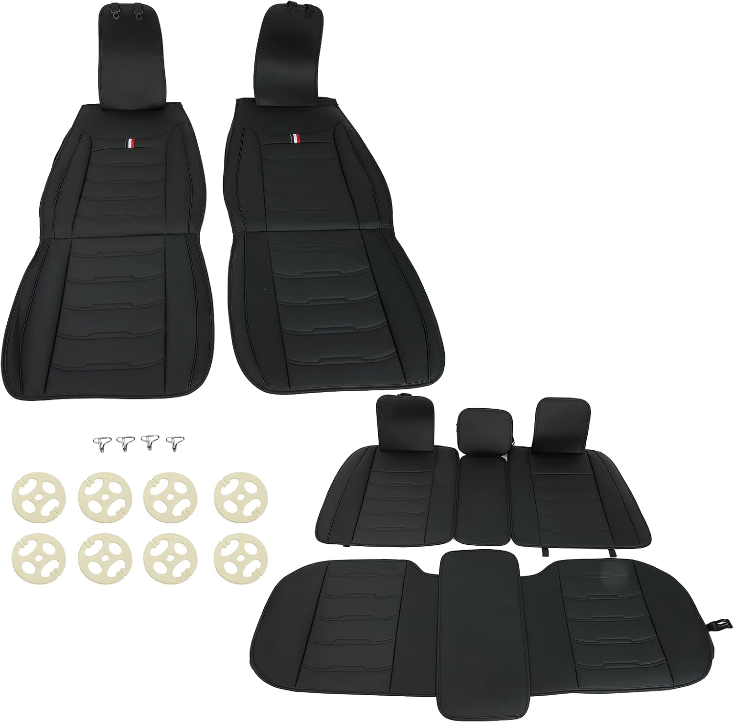 Beige Leather Car Seat Covers 9PCS Full Set Front Rear L76439
