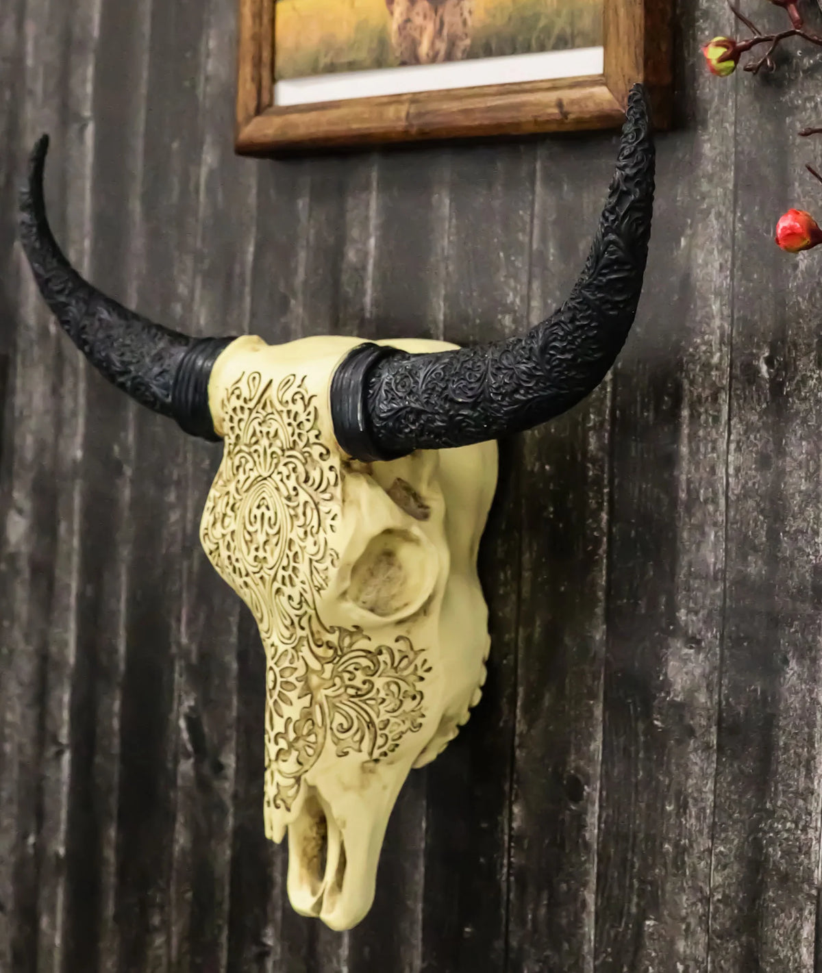 Tooled Bison Bull Cow Skull Wall Decor Plaque T377