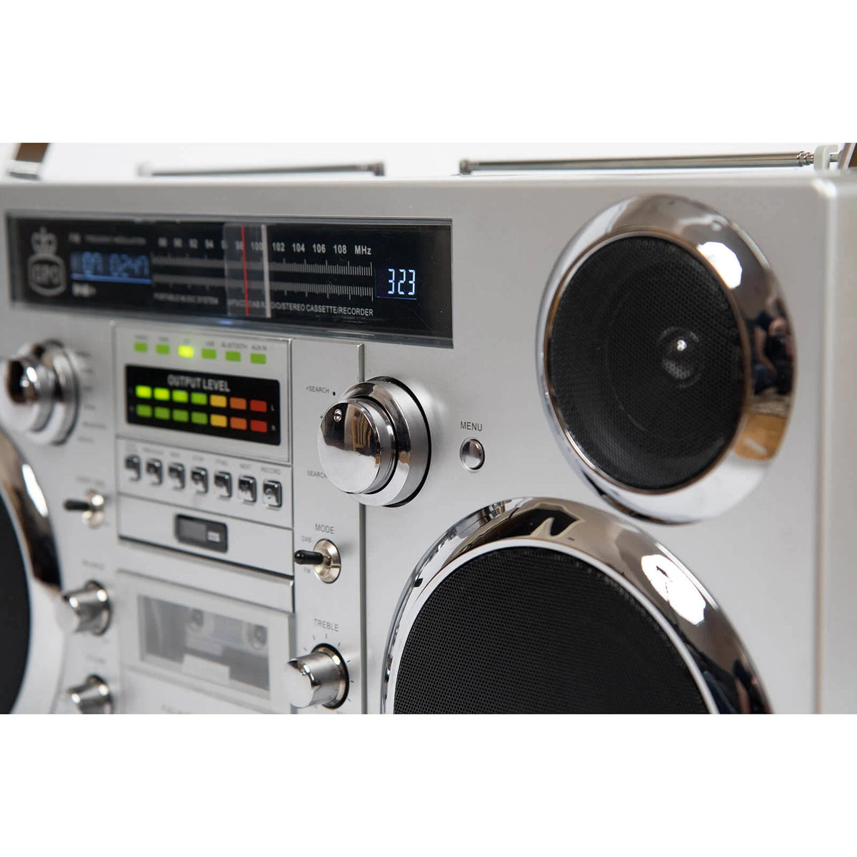 Silver Bluetooth Boombox CD Cassette FM USB Recording N5165