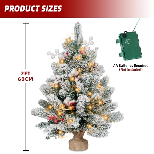2FT Pre-lit Mini Christmas Snow Flocked Tree with LED Lights S498990