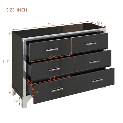 6-Drawer High Gloss Black Dresser B606