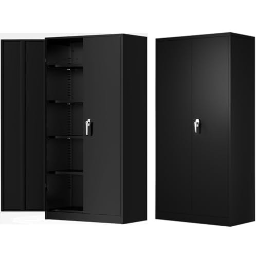 72" Locking Metal Storage Cabinet with 2 Doors and 4 Adjustable Shelves M16224