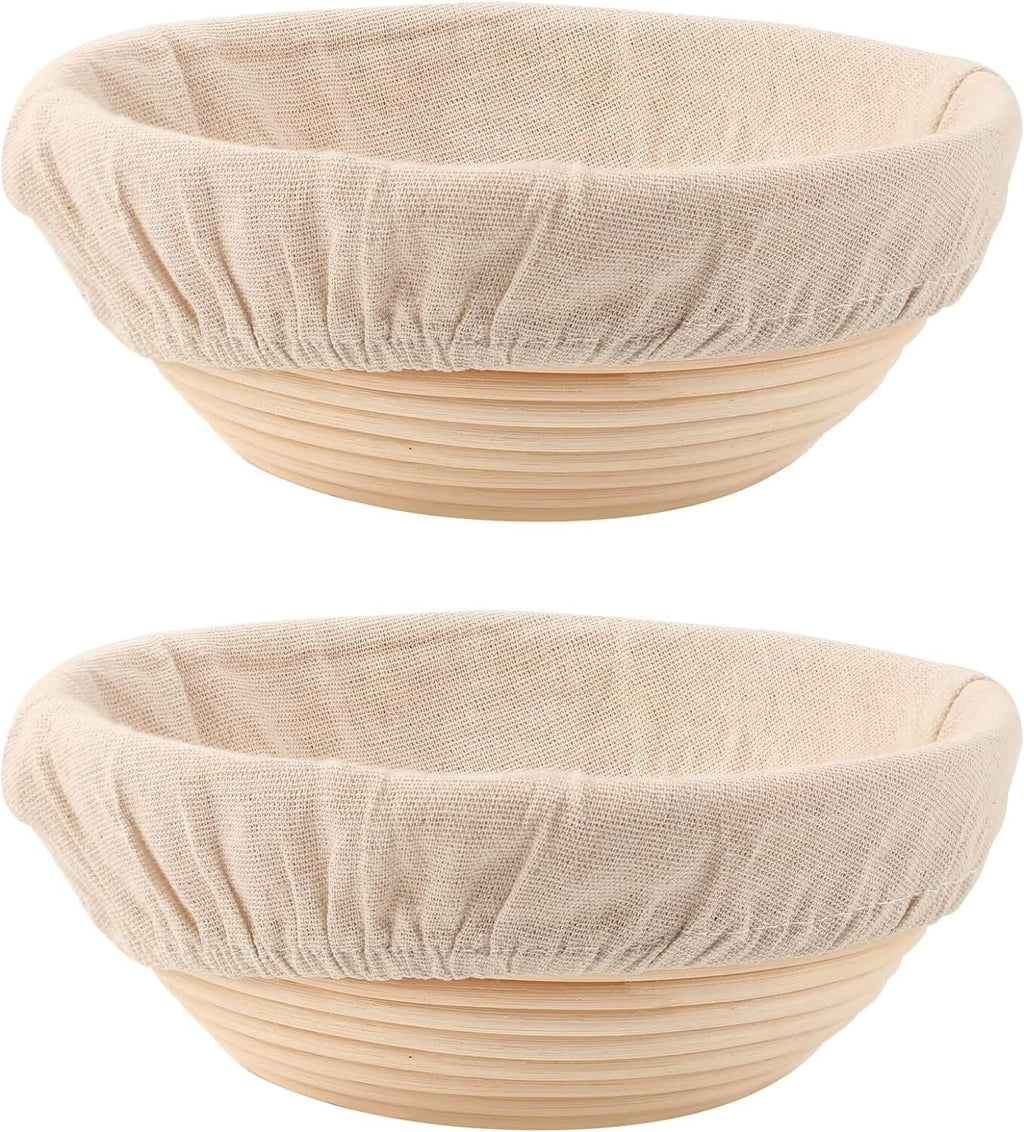 Round Bread Dough Proofing Rattan Baskets (Set of 2, 9 inch) with Liners K67266