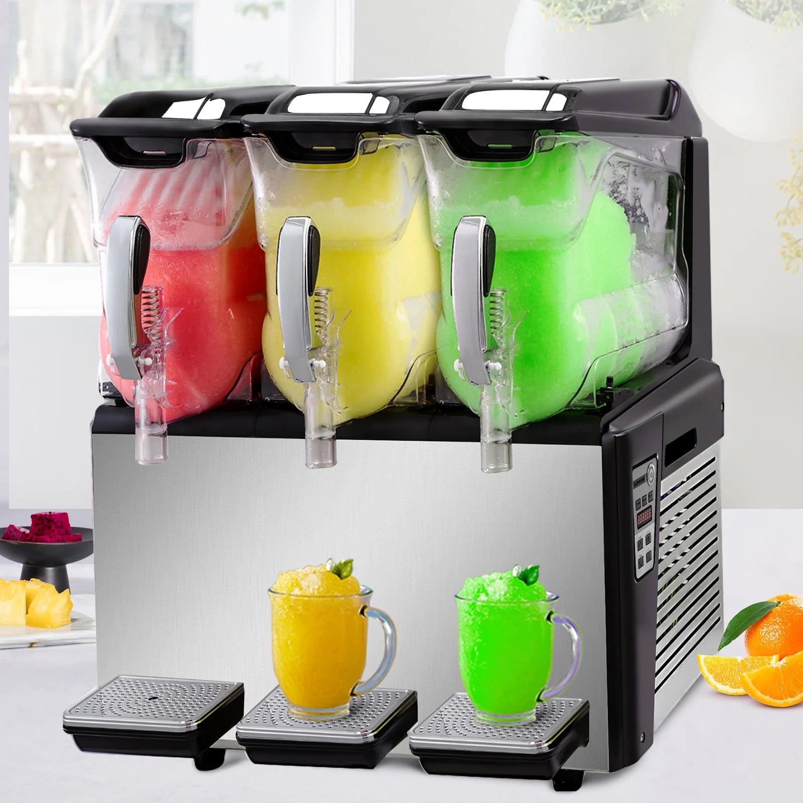 110V Commercial Slushy Machine 10L x 3 Tank Frozen Drink Machine 1250W Stainless Steel D581373