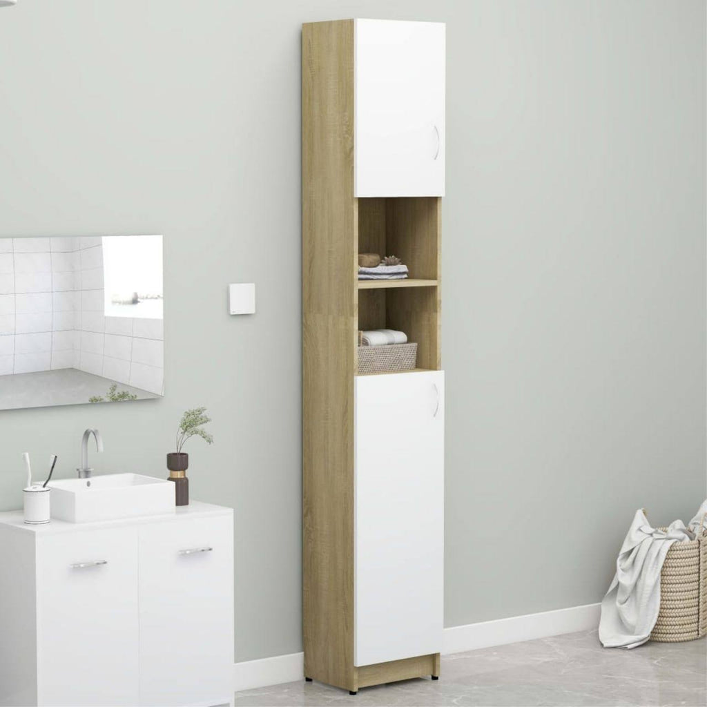 White and Sonoma Oak Bathroom Cabinet Chipboard S171