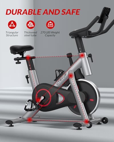 Stationary Bike with Thickened Steel Tube, Silent Belt Drive, Heavy Flywheel, Comfortable Seat Cushion and Upgraded LED Monitor Q650