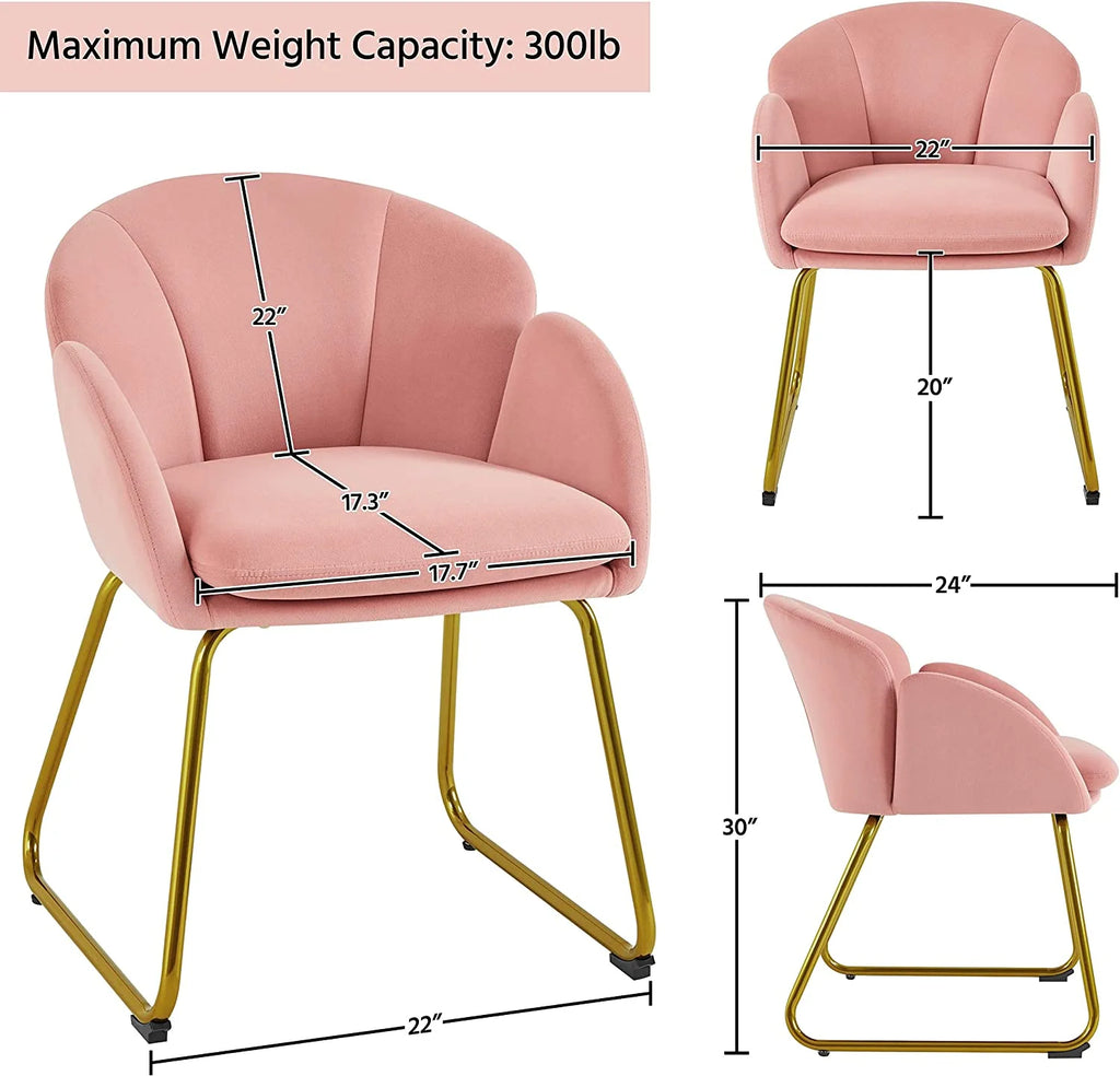 Pink Velvet Flower Shape Armchair with Golden Metal Legs, 2 Pieces G44161