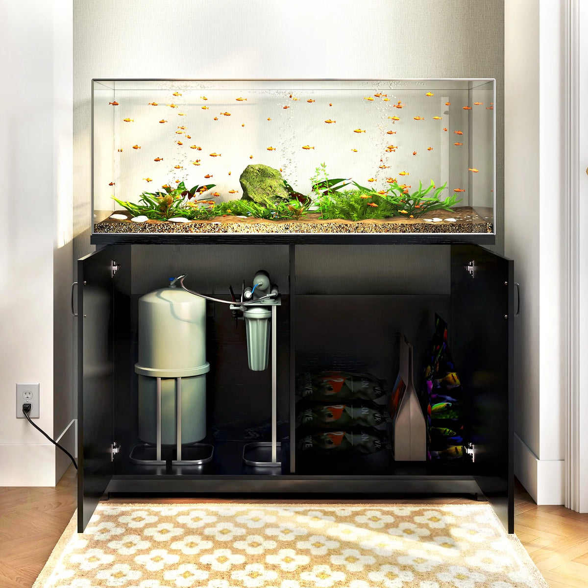 Black Aquarium Stand with Cabinet B592297