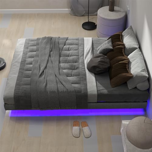 Full Floating Bed Frame Full Size with LED Lights Metal Slats L792486