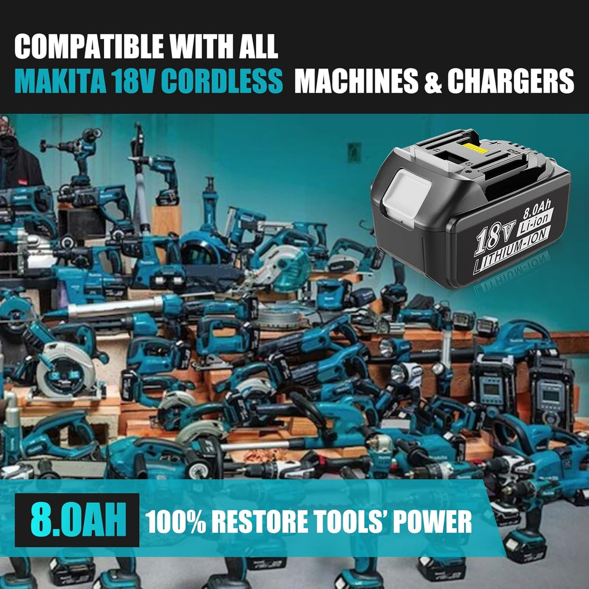 18V 8.0Ah Lithium-ion Battery for Cordless Power Tools R411677