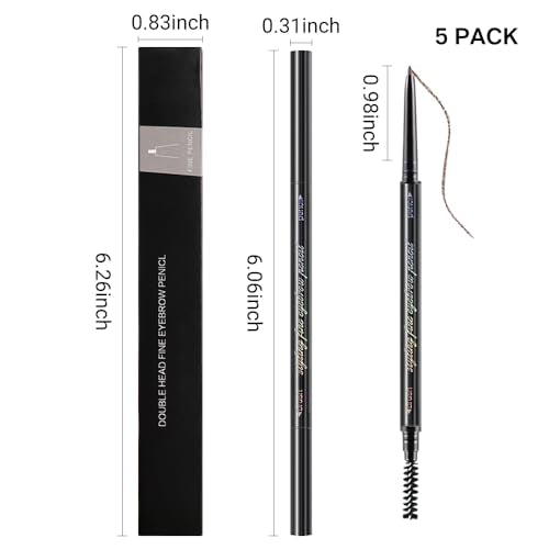 4 Fork Tip Eyebrow Pen with Dual-ended Eyebrow Brush, Waterproof, Gray Brown Y637