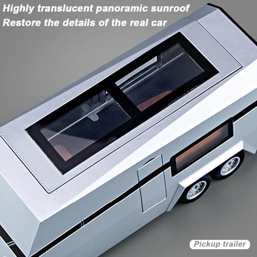Silver Diecast Pickup Truck Model with Trailer RV and Motorcycle Y53373