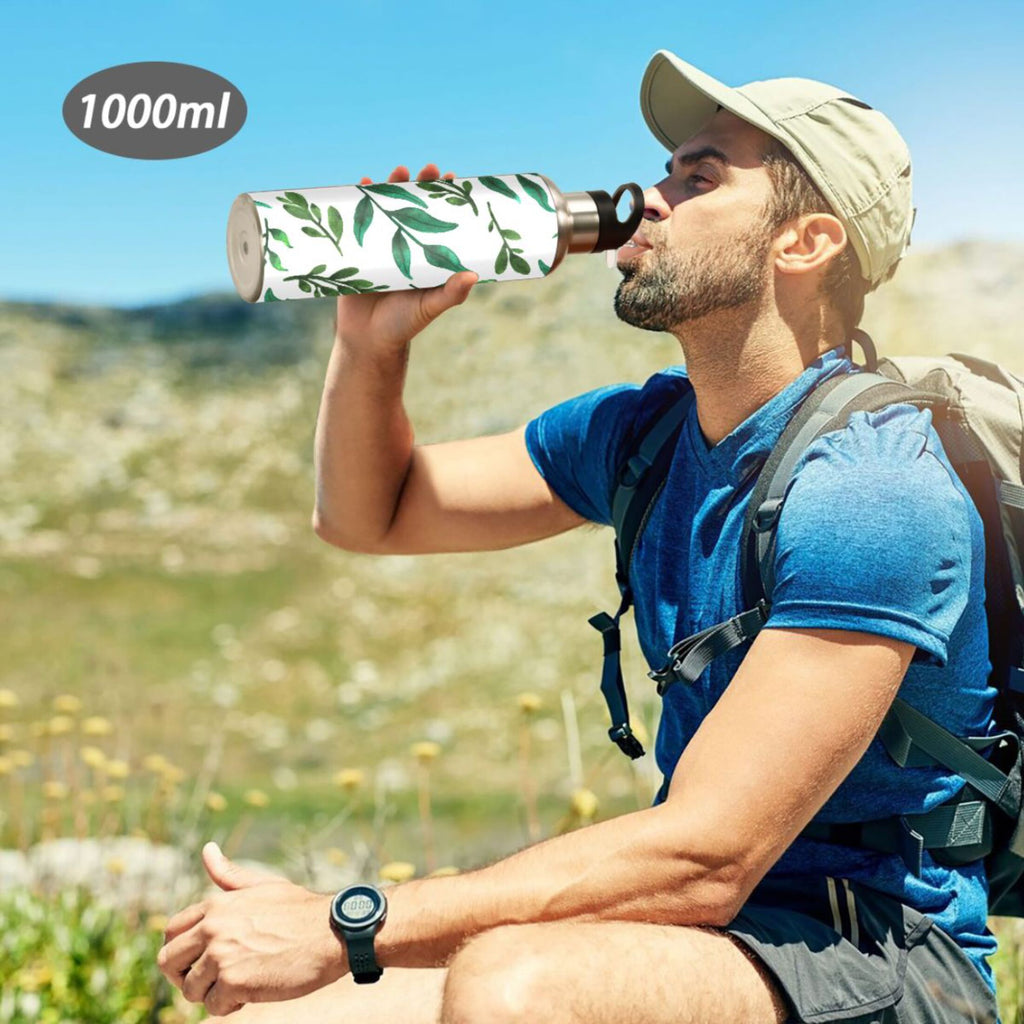 Leaf Green Stainless Steel Insulated Water Bottle with Straw Lid P7089