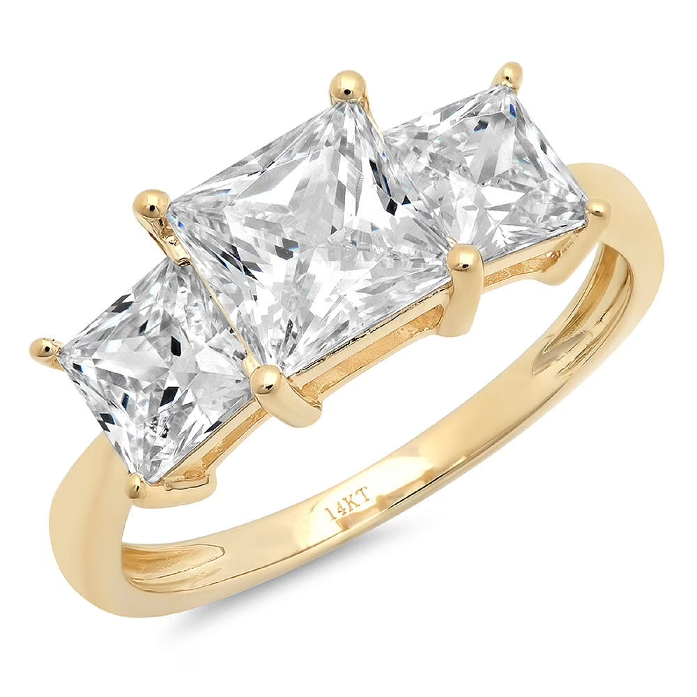 18K Yellow Gold Three-Stone Diamond Engagement Ring size 3.5 E478248
