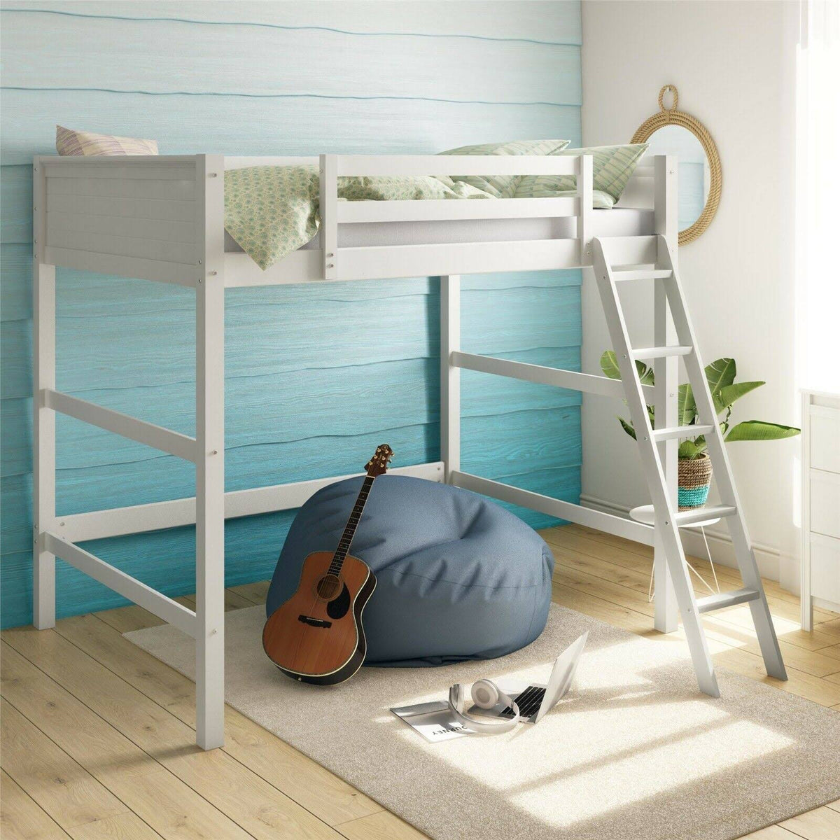 White Full Size Loft Bed K526236