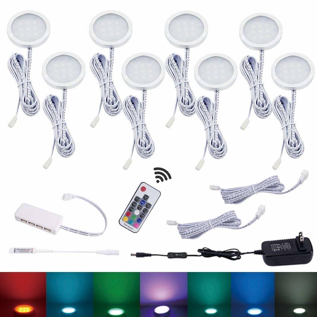 RGB LED Under Cabinet Lights Kit 8 Packs Aluminum Slim E12652