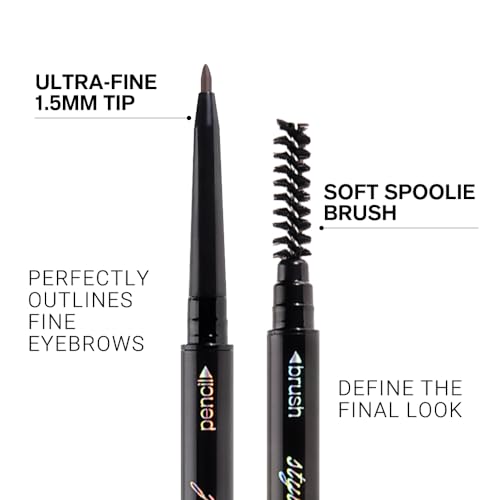 4 Fork Tip Eyebrow Pen with Dual-ended Eyebrow Brush, Waterproof, Gray Brown Y637