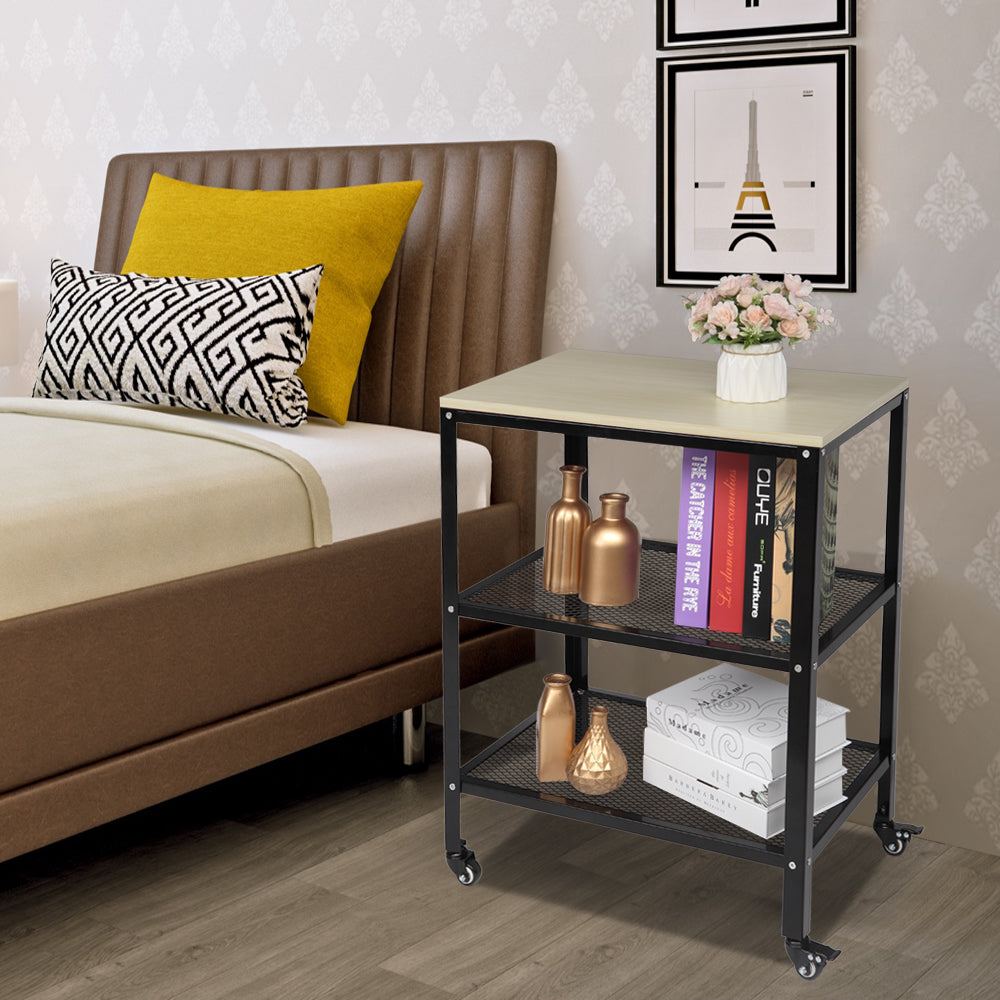 White 3-Tier Rolling Kitchen Cart with Metal Frame F3203