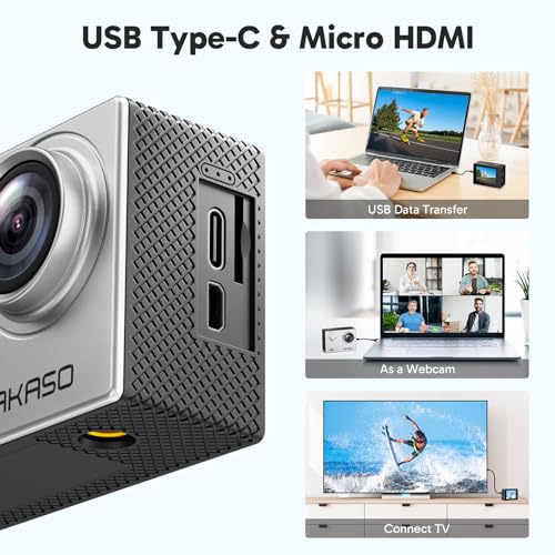 4K30FPS 20MP WiFi Action Camera with EIS Ultra HD Underwater Camera 131FT Waterproof Camera Remote Control 4X Zoom Support External Microphone Silver M42853