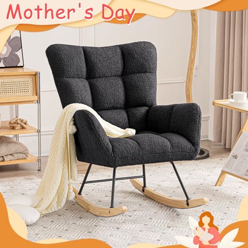 Pink Faux Fur Upholstered Rocking Chair E317827