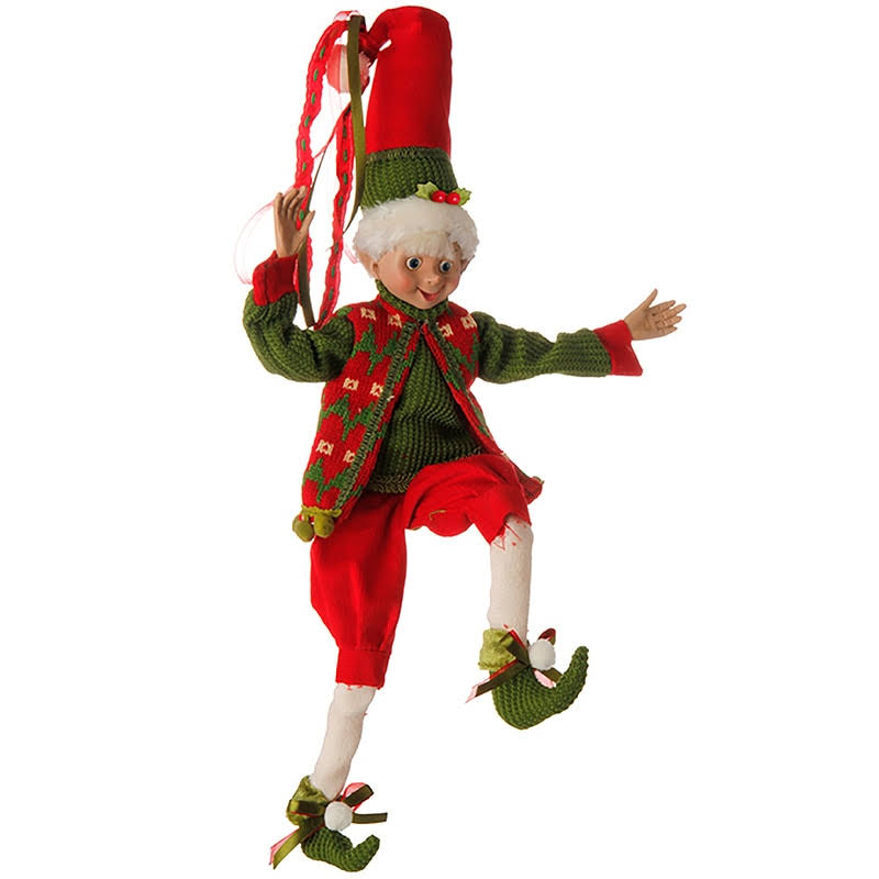 16x22 Red and Green Holly Posable Elf Set G120