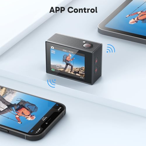 4K30FPS 20MP WiFi Action Camera with EIS Ultra HD Underwater Camera 131FT Waterproof Camera Remote Control 4X Zoom Support External Microphone Silver M42853