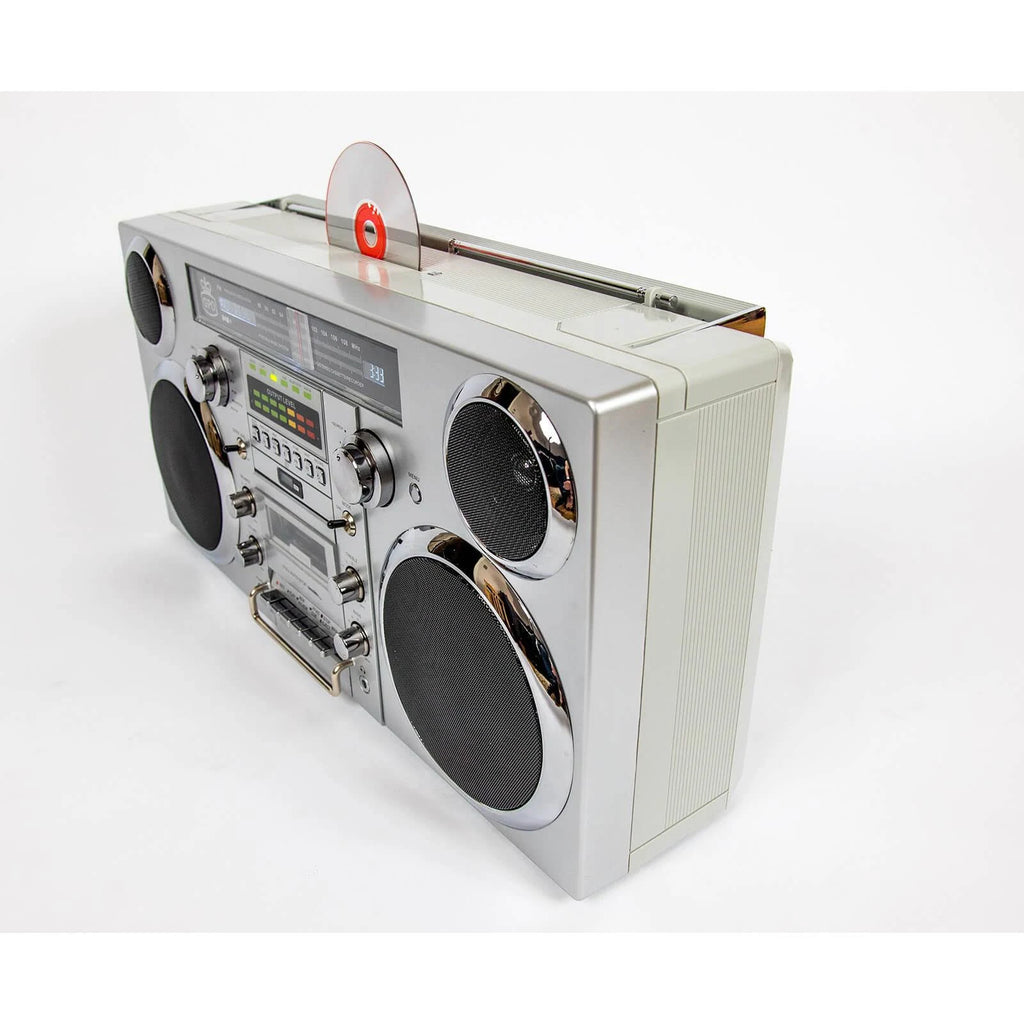 Silver Bluetooth Boombox CD Cassette FM USB Recording N5165