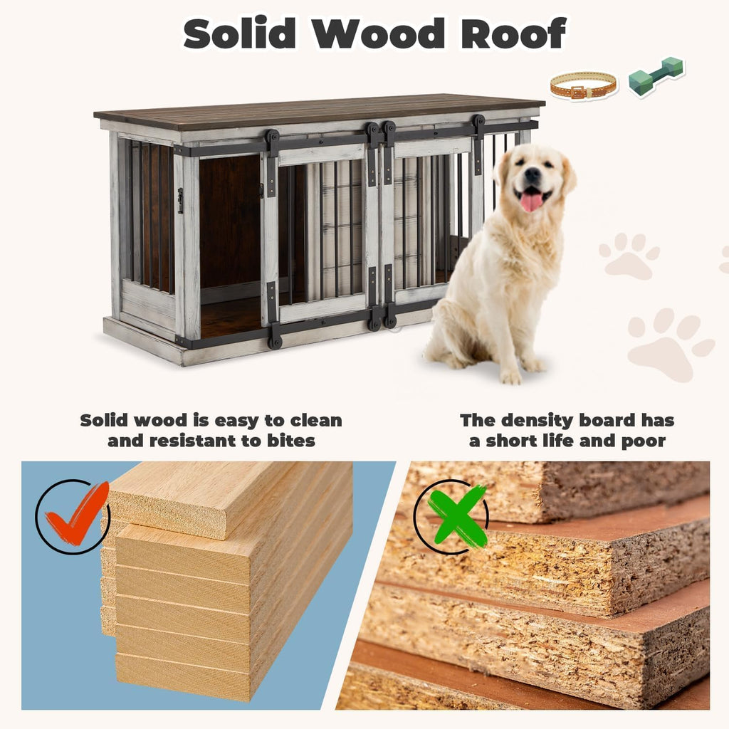 White 62.5'' Solid Wood Dog Crate with Removable Divider C680