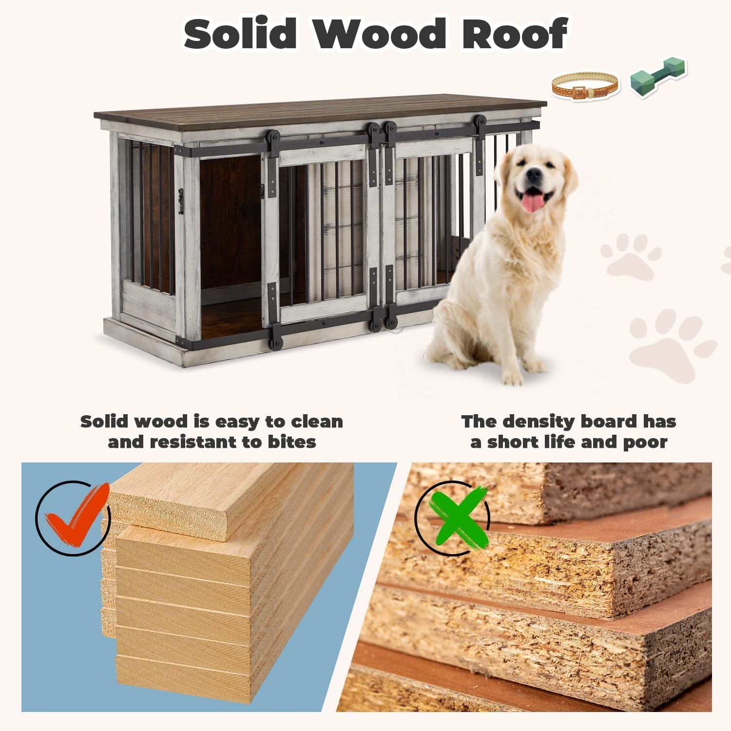 White 62.5'' Solid Wood Dog Crate with Removable Divider C680