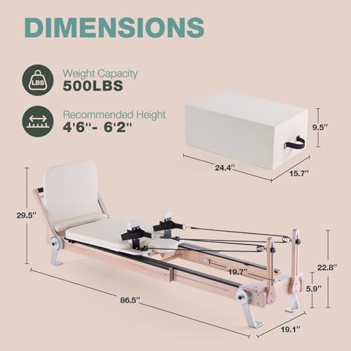 Adjustable Maple Wooden Pilates Reformer Machine with Reformer Box & Padded Jump Board R5453