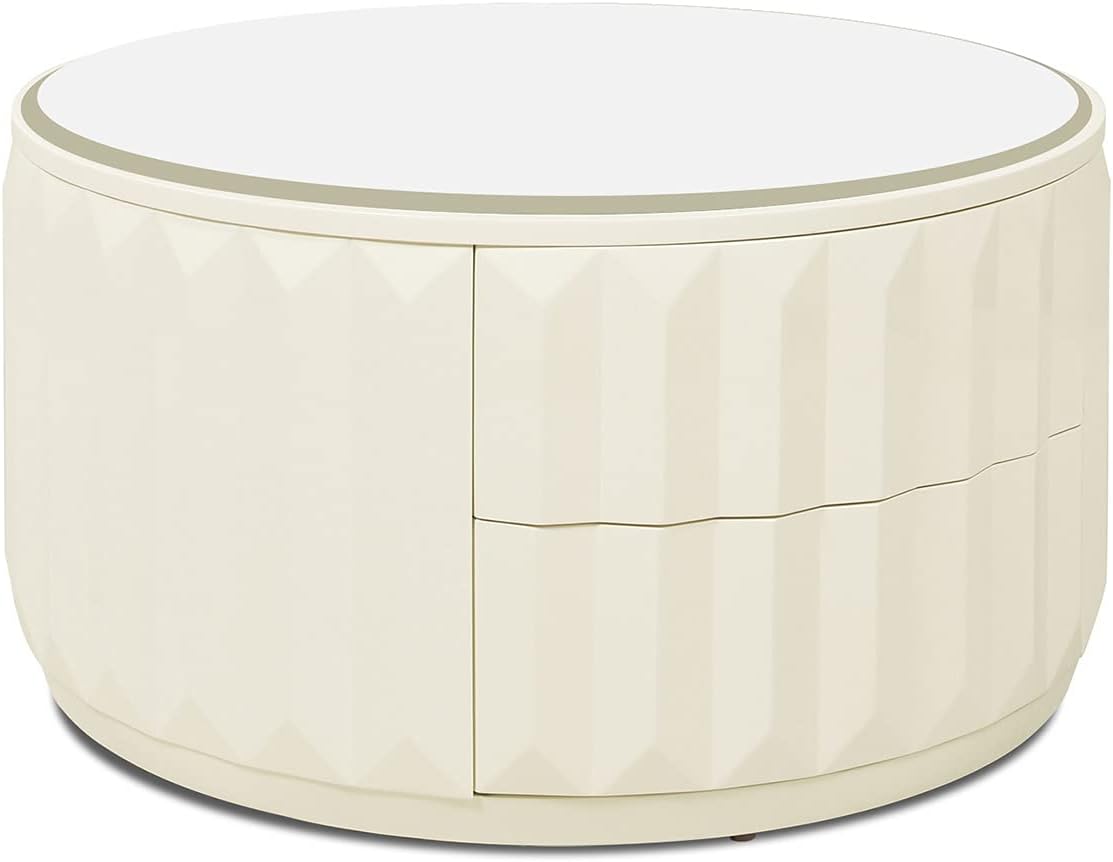 White Lacquer Birchwood Round Storage Coffee Table K437