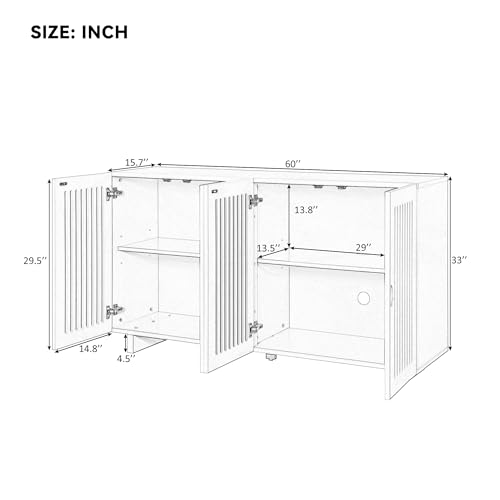60" Wood Sideboard Cabinet with 2 Doors and 2 Adjustable Shelves (Almond) W905324