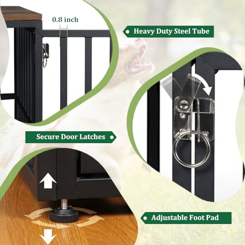 Black 76" Wooden Double Dog Crate with 4 Doors V466