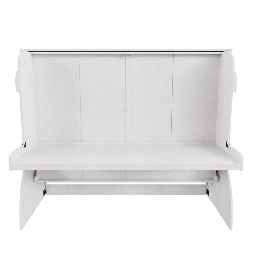 Antique White Full Size Murphy Bed with Desk and Storage Shelves R787
