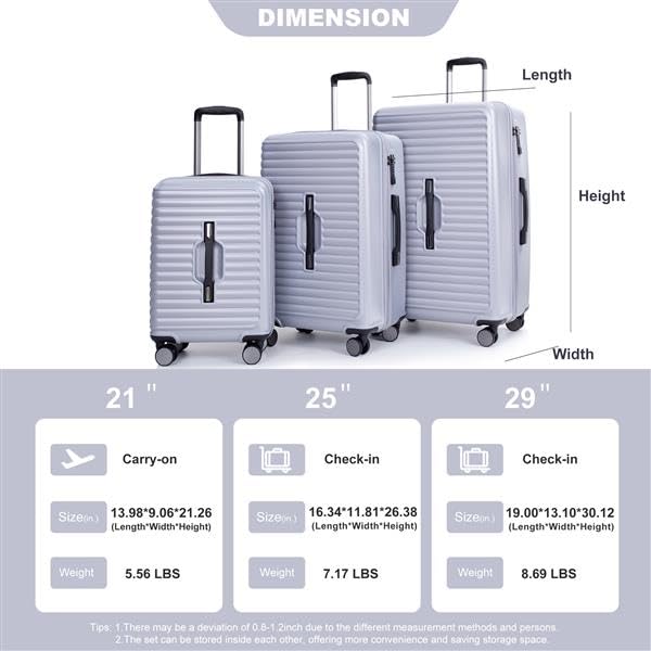 3 Piece PC+ABS Lightweight Luggage Set with TSA Lock (Dark Purple) D956