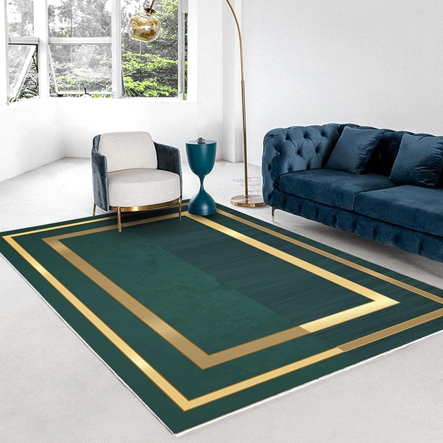 Emerald Green Gold Frame Area Rug Q28796