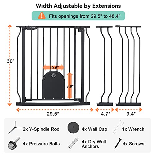 30" Tall Black Metal Baby Gate with Pet Door A3395