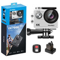 4K30FPS 20MP WiFi Action Camera with EIS Ultra HD Underwater Camera 131FT Waterproof Camera Remote Control 4X Zoom Support External Microphone Silver M42853