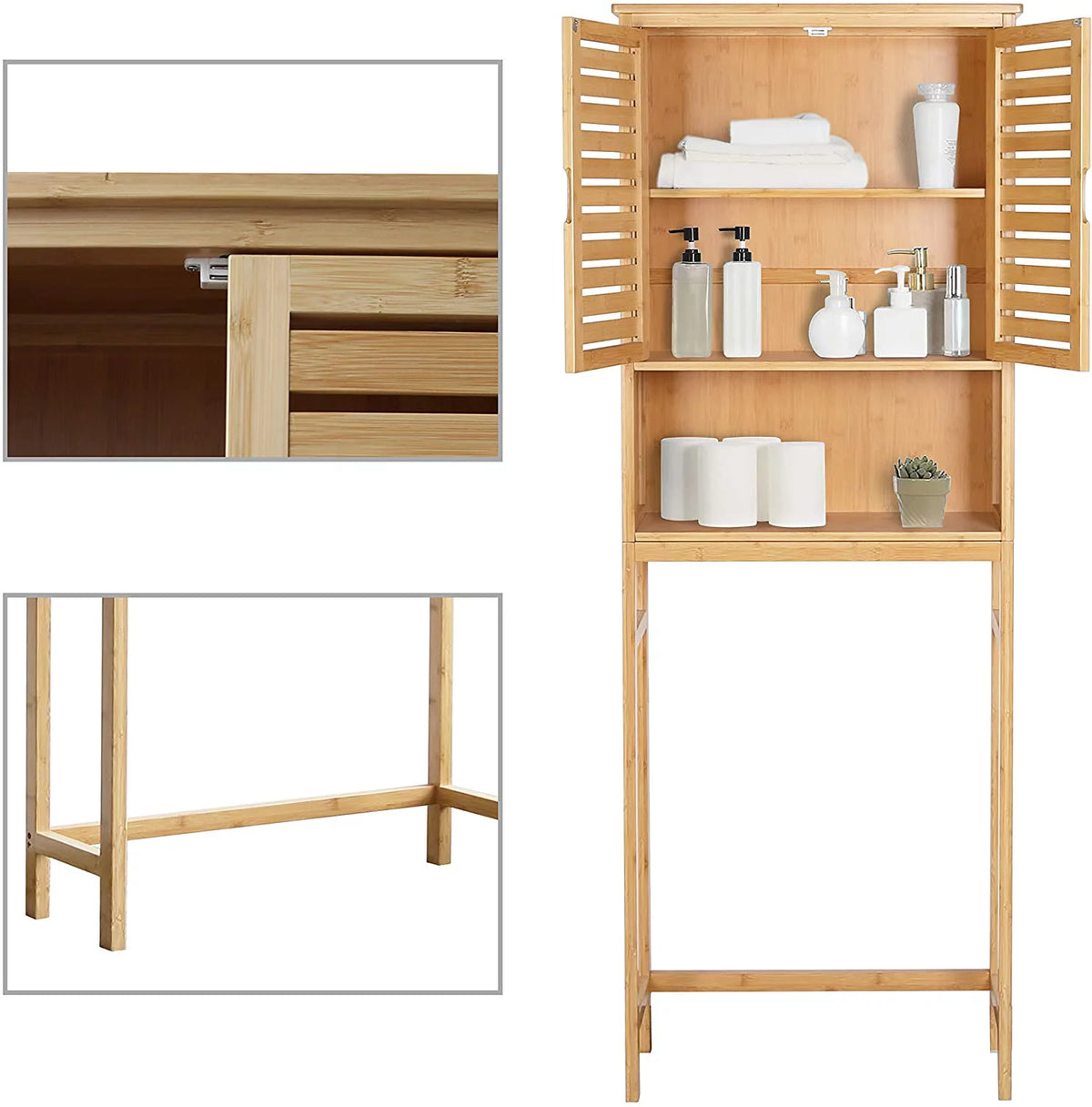 Bamboo Over-The-Toilet Storage Cabinet, Natural, 67''H x 24''W x 9''D I270612