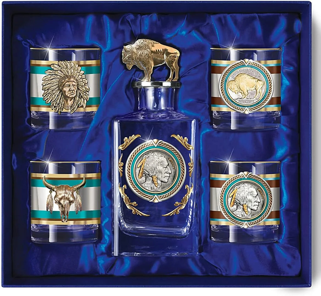5 Pieces Decanter and Glass Set with 12K Gold Rims I11054