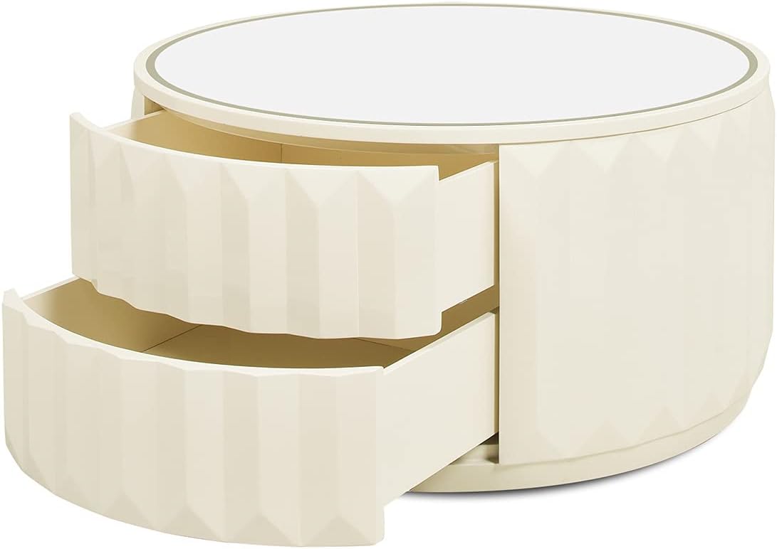 White Lacquer Birchwood Round Storage Coffee Table K437