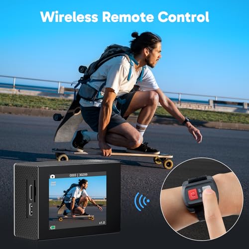 4K30FPS 20MP WiFi Action Camera with EIS Ultra HD Underwater Camera 131FT Waterproof Camera Remote Control 4X Zoom Support External Microphone Silver M42853