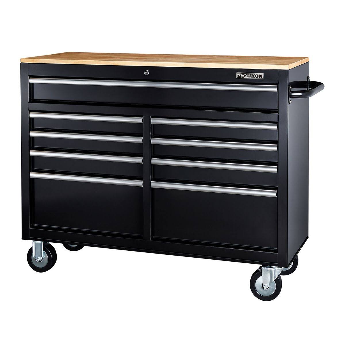 Black 9-Drawer Mobile Storage Cabinet with Solid Wood Top H9980