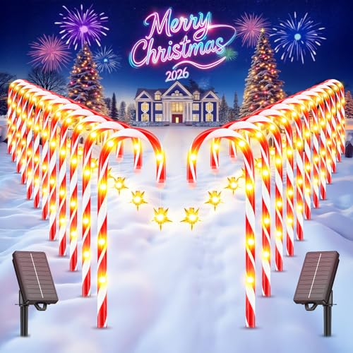 24-Pack Solar Christmas Candy Cane Lights, 144 LED J56083