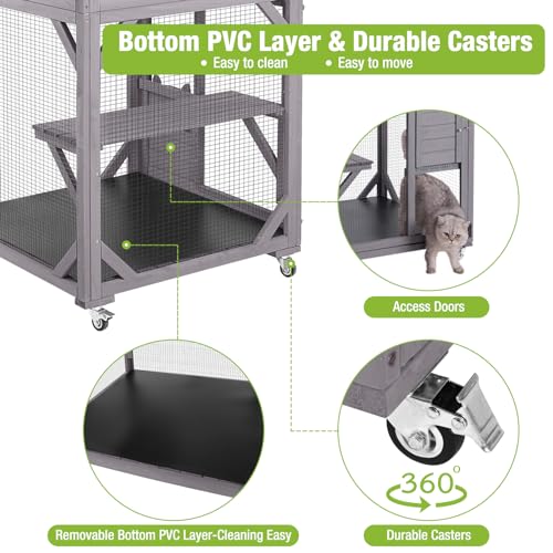 Large Wooden Cat Enclosure on Wheels with Resting Box S178071