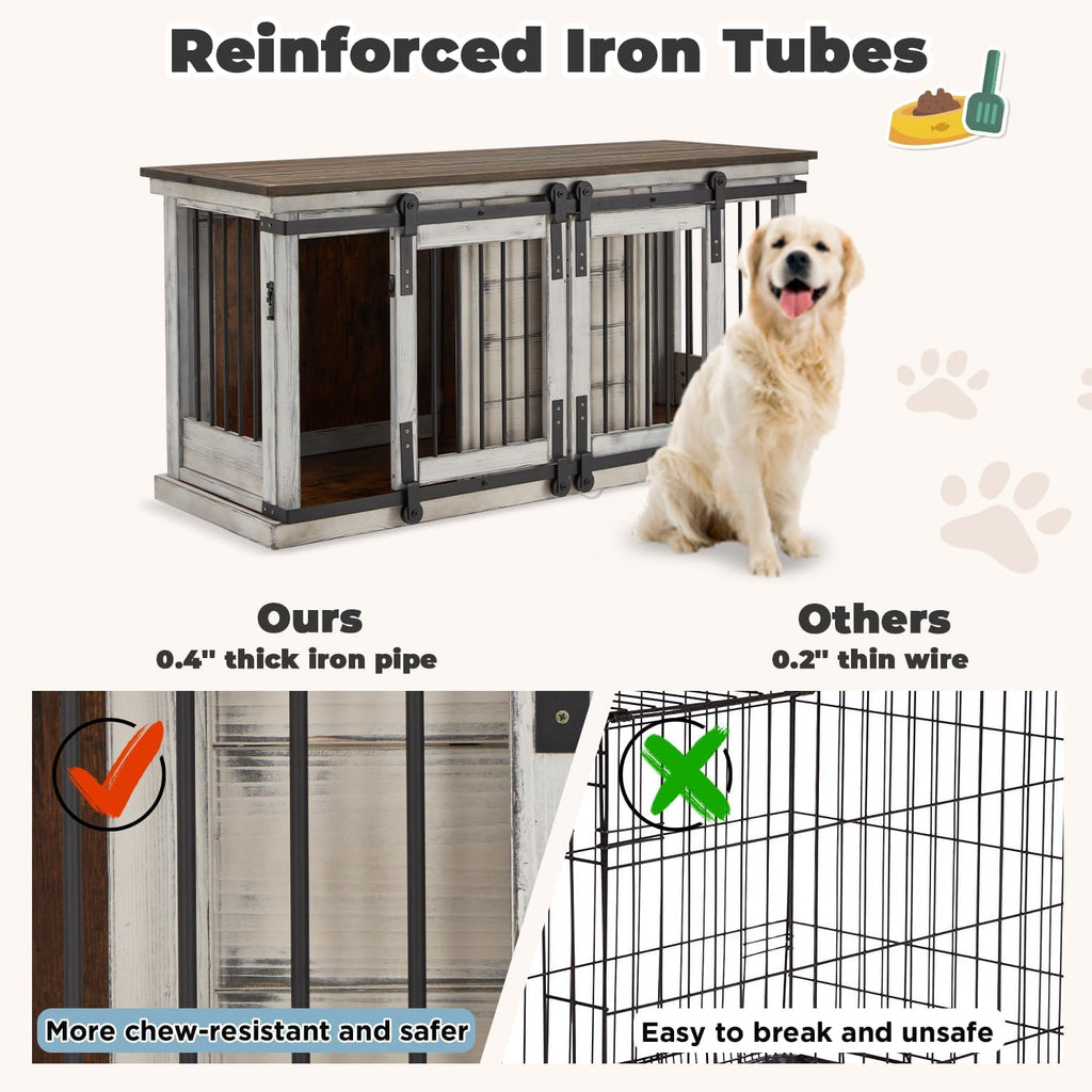 White 62.5'' Solid Wood Dog Crate with Removable Divider C680