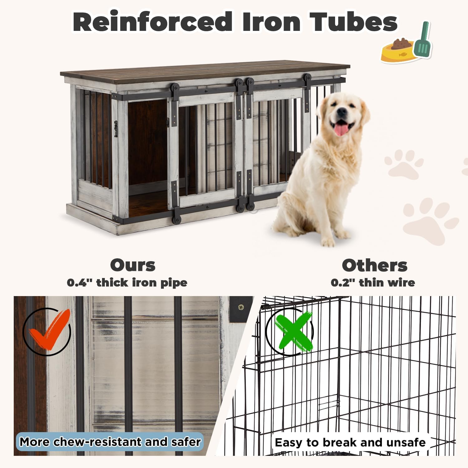 White 62.5'' Solid Wood Dog Crate with Removable Divider C680