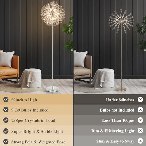 69'' Crystal Floor Lamp with K9 Crystals, Silver Chrome K61293