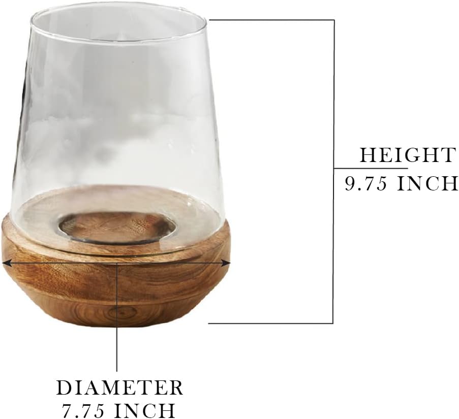 Glass Hurricane with Natural Wood Base, 7.75" Diameter & 9.75" Tall K32829